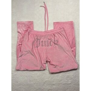 Juicy Couture Pink Velour Pajama Pants Rhinestone Logo Sleepwear Womens Large